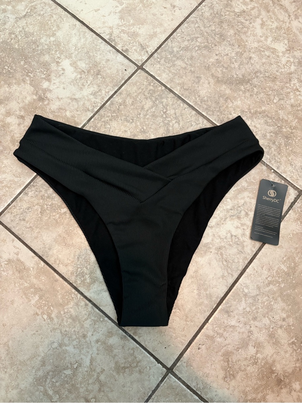 SherryDC Black Ribbed V-Waist Bikini Bottom